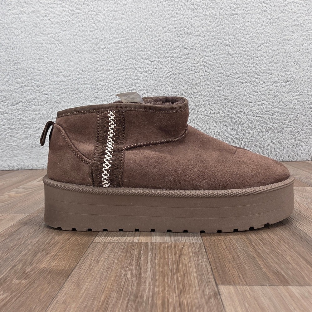 US Sports Women's Size 10 Brown Suede‎ Faux Fur Lined Platform Ankle Boots
